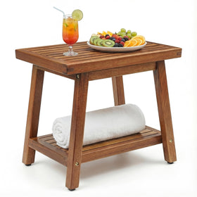 ENKEZI small acacia 16 inch outdoor side table ideal beside lounge chairs.