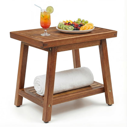 ENKEZI small acacia 16 inch outdoor side table ideal beside lounge chairs.