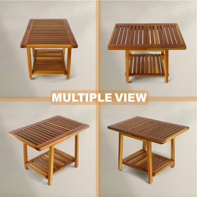 ENKEZI two-tier outdoor side table provides sturdy stability on decks.