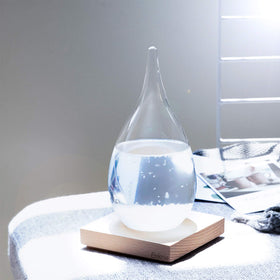 Enkrio storm glass crystal formation visual showcases seasonal changes for stylish office display.