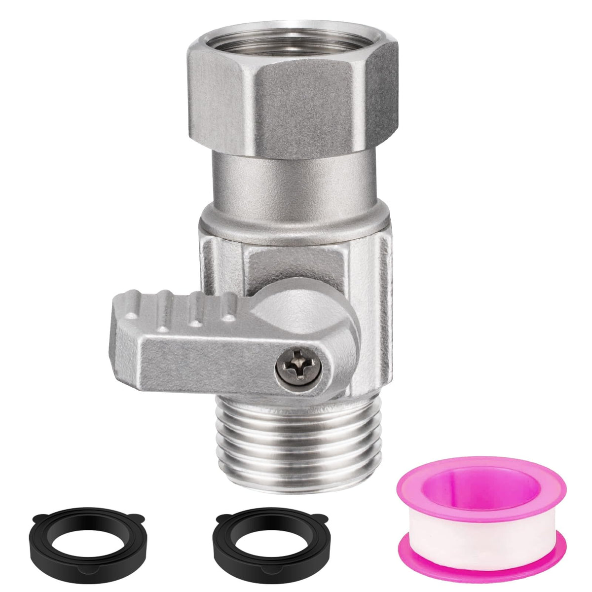 Enoch's Land garden hose shut-off valve with full-flow design for steady irrigation.