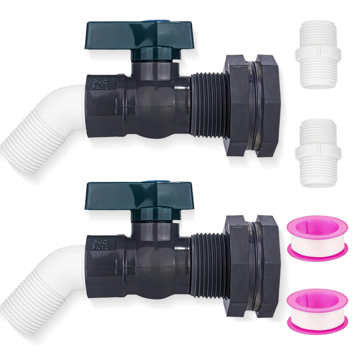 Enoch's Land rain barrel faucet kit with 45° elbow for flexible routing.