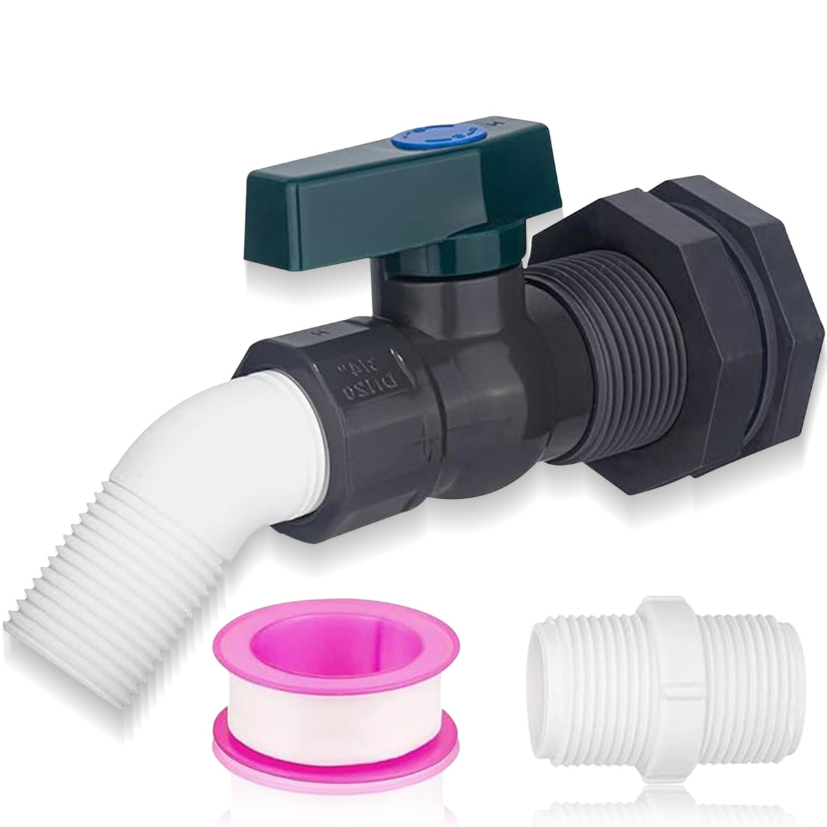 Enoch's Land rain barrel faucet kit assembly shows easy setup for quick water access.