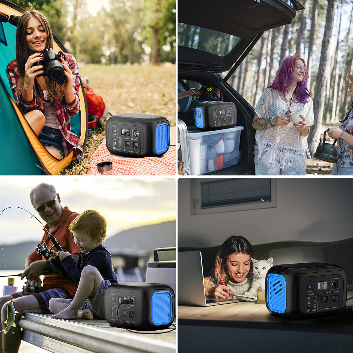 ENOFLO built-in LED light illuminates a campsite