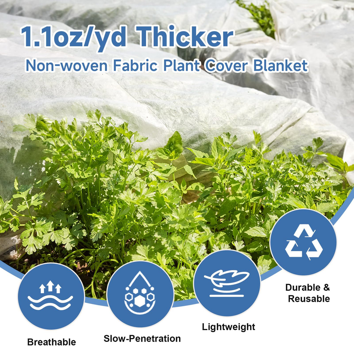 Enrichovo Floating Row Cover sprout care shields delicate seedlings while most air passes through.