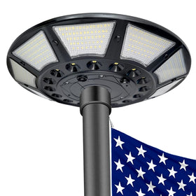 enrybia flag pole light at dusk provides vibrant 566-LED coverage for a 5x8 ft flag