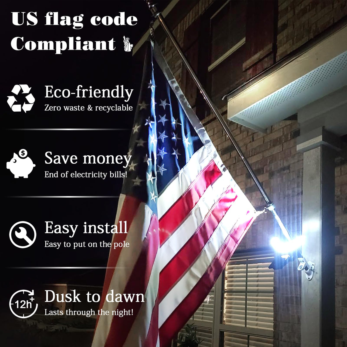 Enrybia flag pole light demonstrates 360° rotation for complete flag coverage.