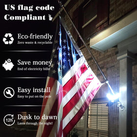 Enrybia flag pole light demonstrates 360° rotation for complete flag coverage.