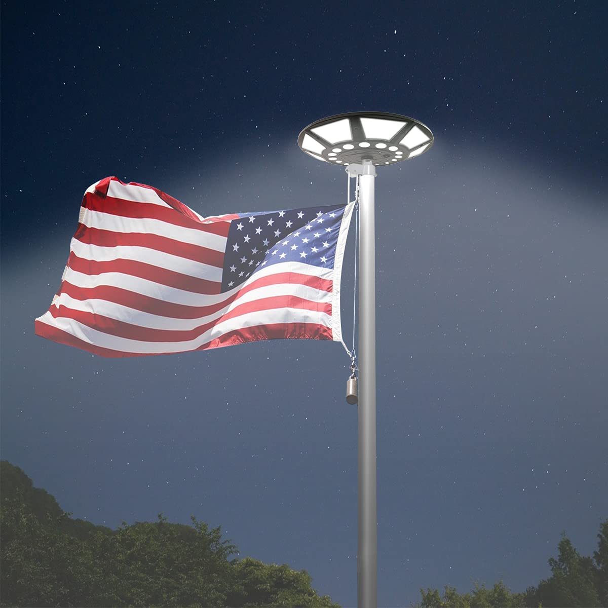 enrybia solar flag pole light with 45-degree angled panels enhances flag glow