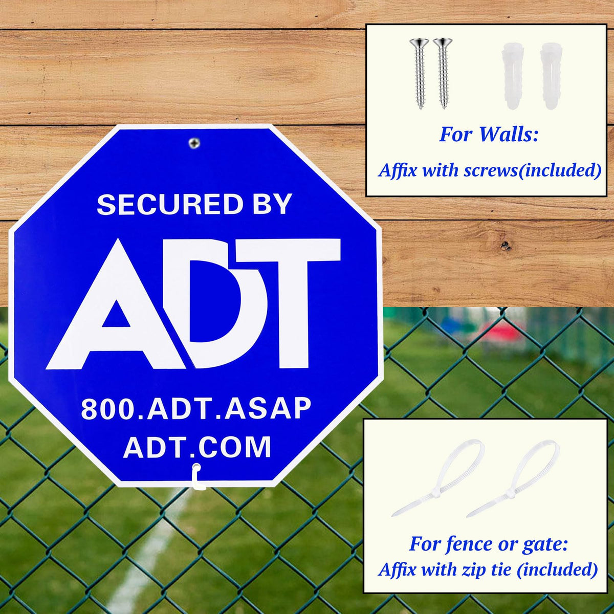 Entinale ADT sign UV print close-up; clear, fade-resistant lettering.