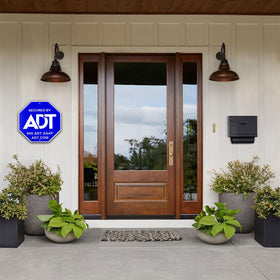 Entinale ADT window stickers pack; additional deterrence nearby entry points.