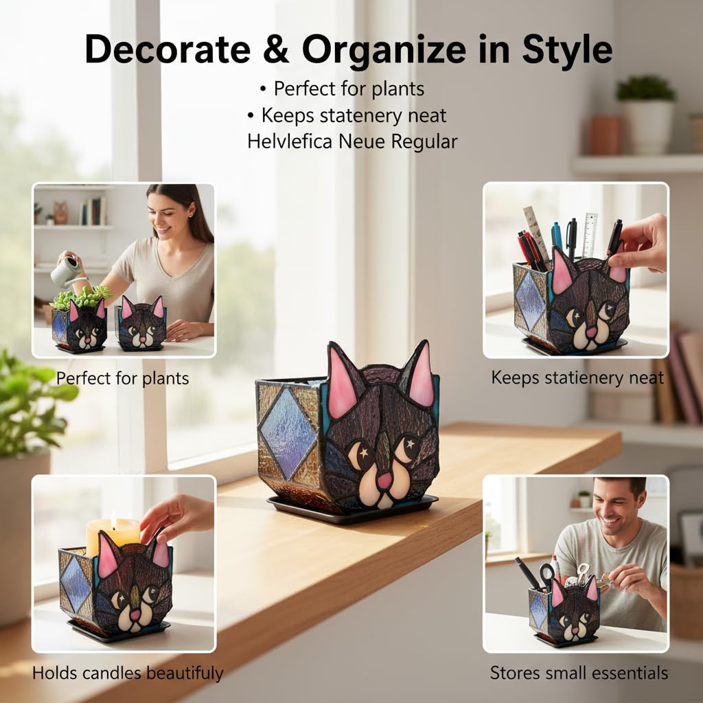 Entlityful cat planter with succulent, adds whimsy to home or office.