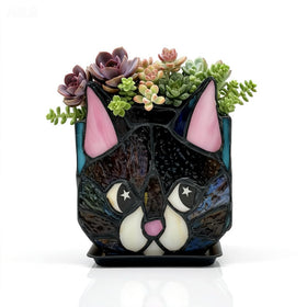 Entlityful Star Cat Planter in ceramic, charming desktop decor and plant showcase.