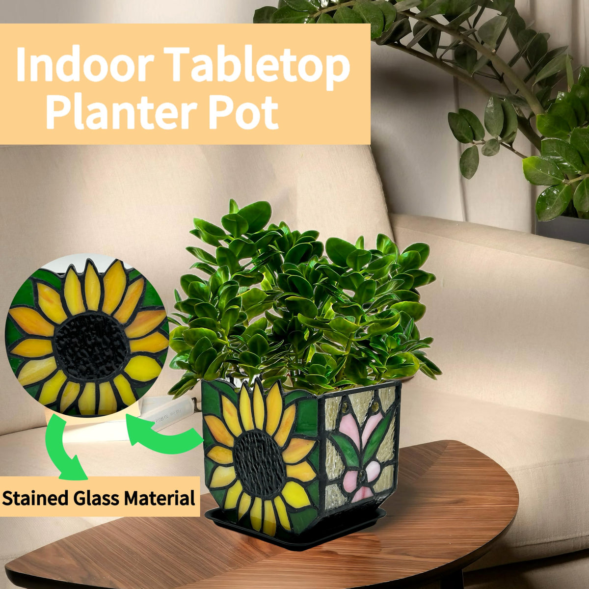 Entlityful dried-flowers display in a vibrant stained glass container