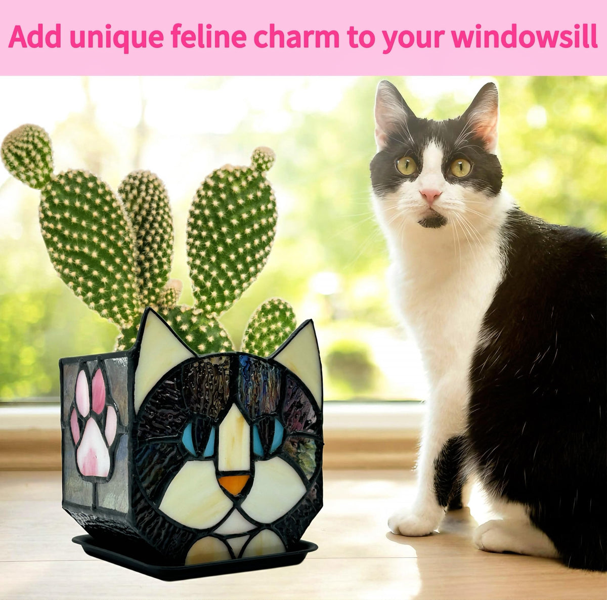 Entlityful Tiffany-style flower pot adds decorative charm to sunlit rooms.