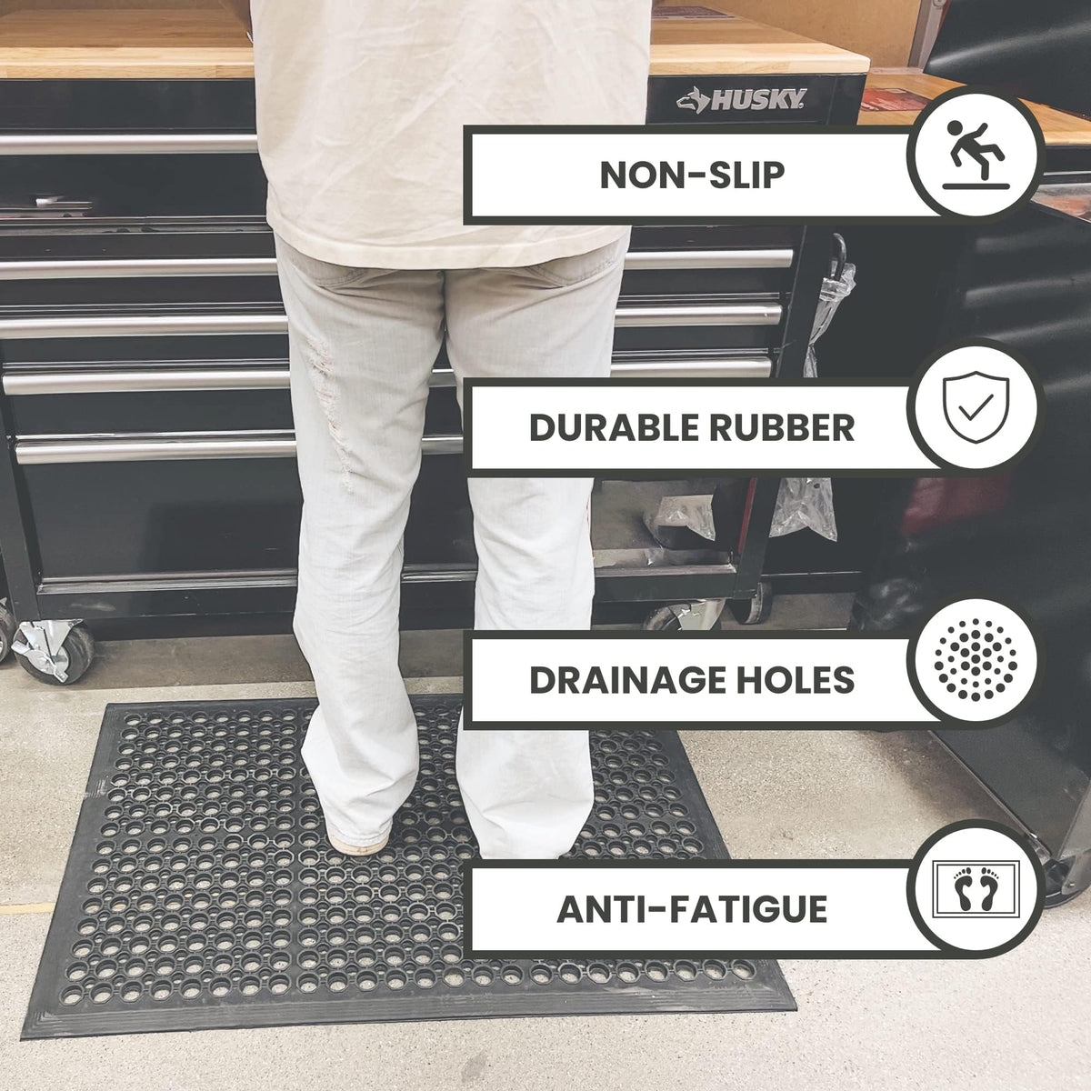 Envelor anti-fatigue mat 2-pack ready for simple placement and quick cleanup