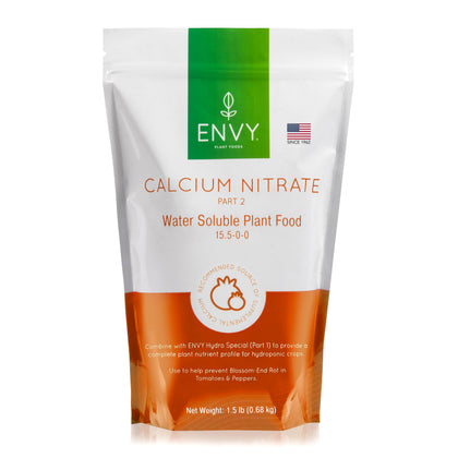ENVY calcium nitrate 15-0-0 pouch supports healthy soil calcium.