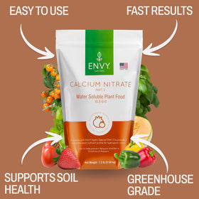 Close-up of ENVY 15-0-0 powder dissolving for hydroponic feeding.