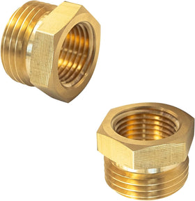 Enyolidimk 2-pack brass garden hose fittings connect 3/4 GHT to 1/2 NPT for reliable irrigation.