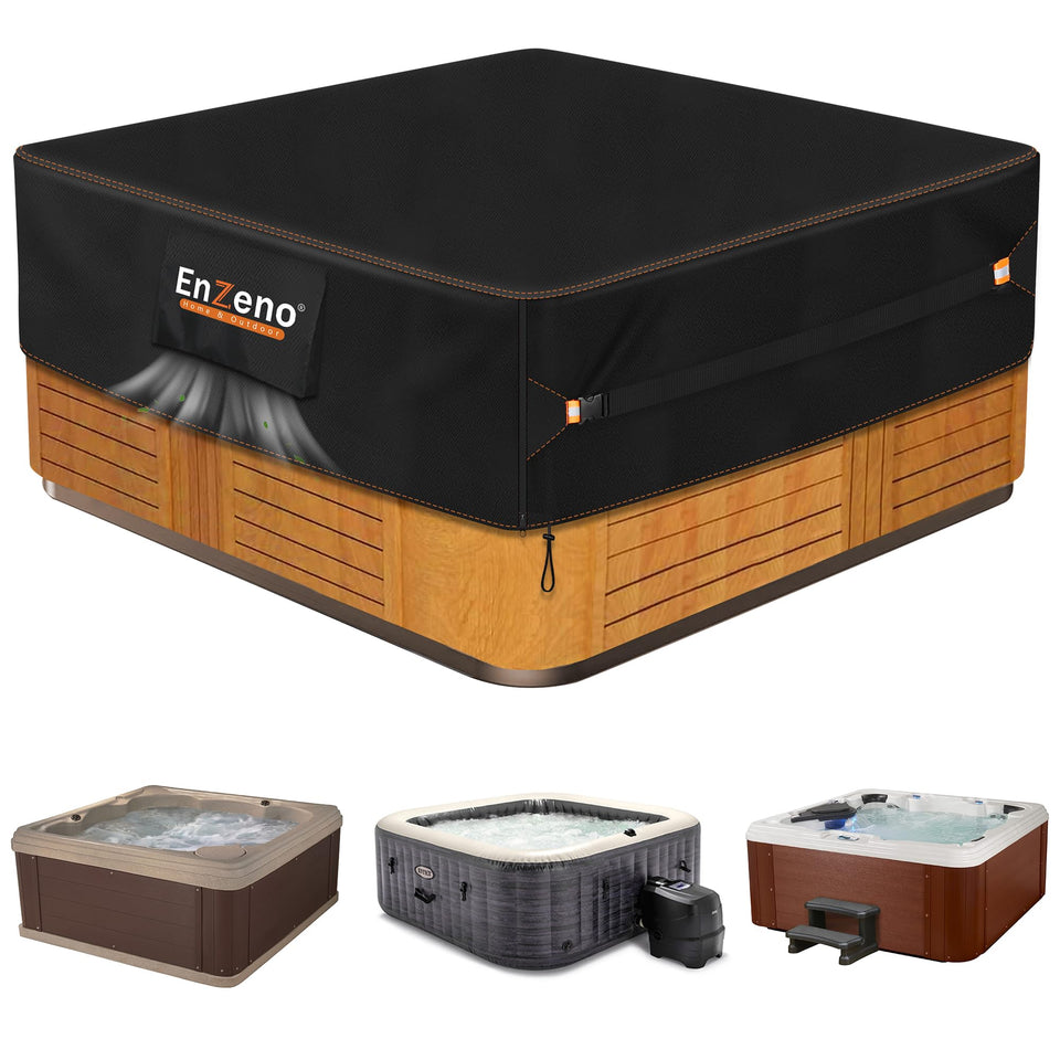 Enzeno Outdoor Spa Hot Tub Cover in square 83x83 inches protecting tub from weather and debris