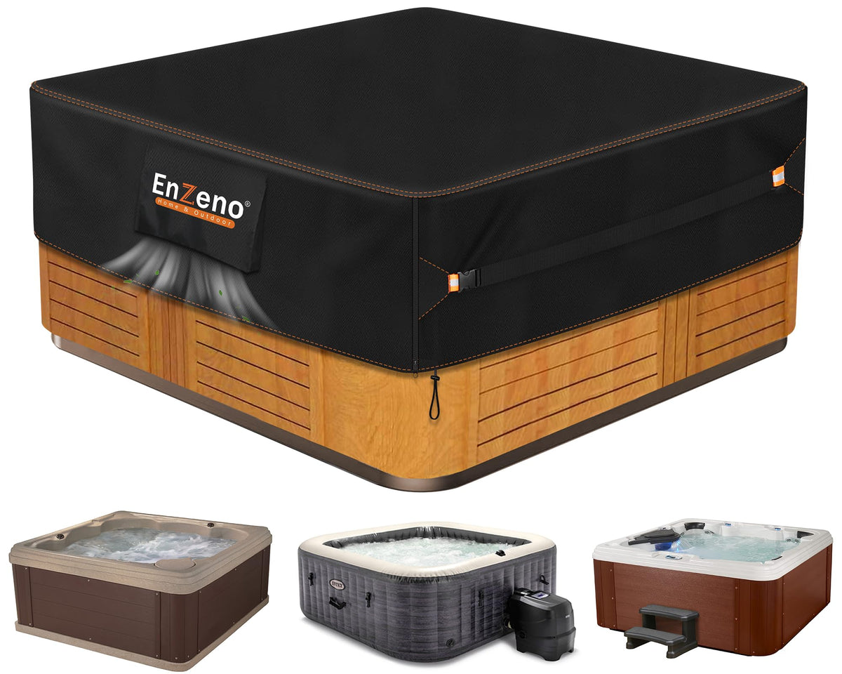 Enzeno outdoor spa hot tub cover with waterproof stitching protects against rain and sun.
