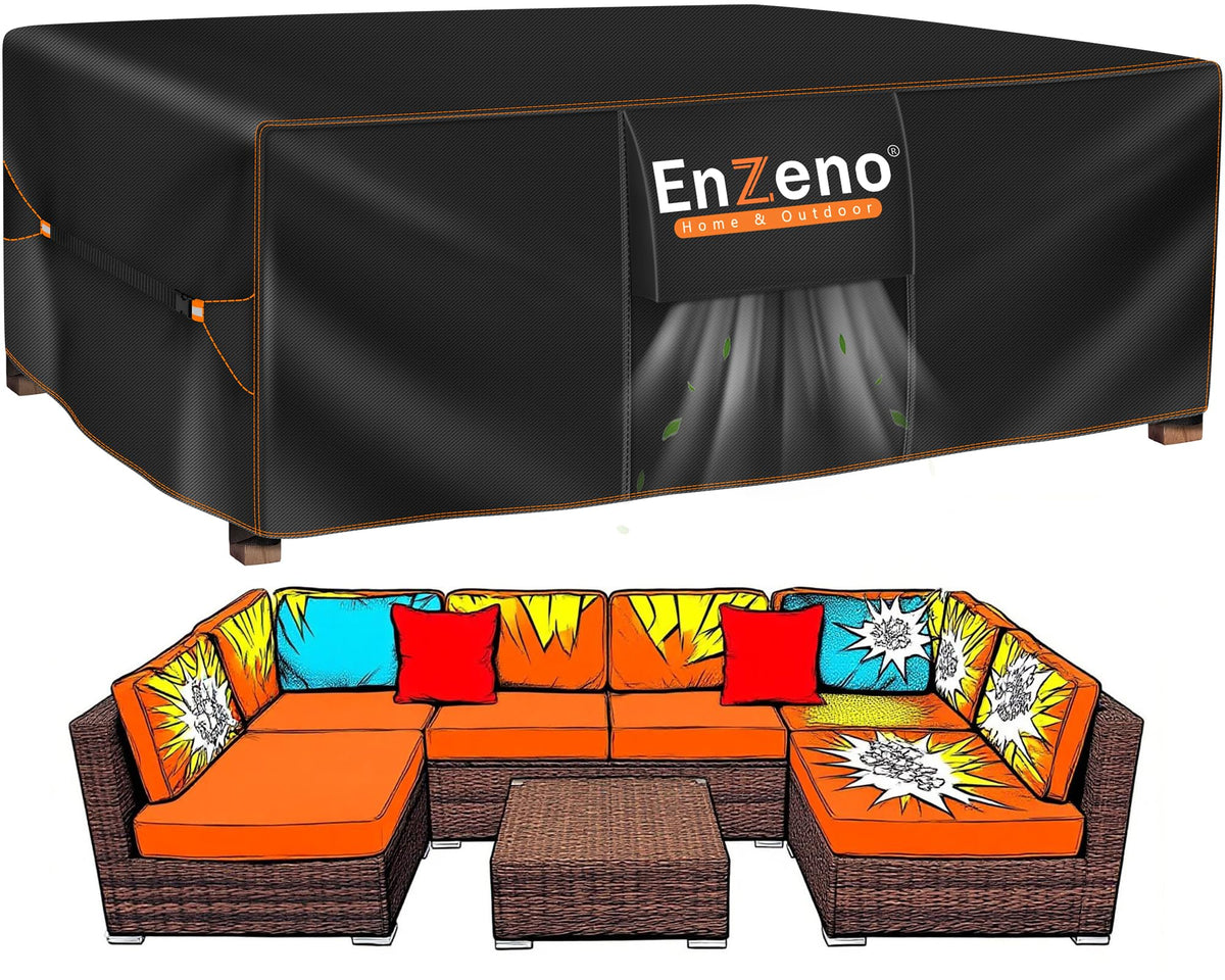 Enzeno patio furniture set cover waterproof protects outdoor furniture from rain and sun.