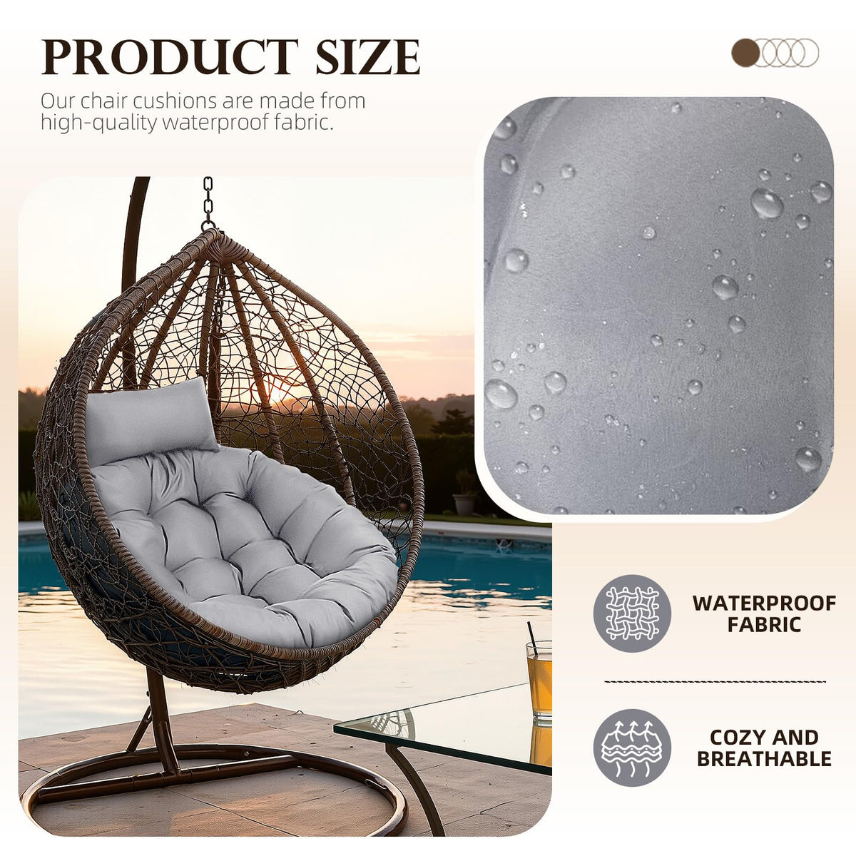 Eoieov cushion with ties keeps it securely fixed to chairs.
