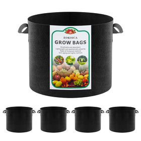 EOKOICA 5-pack grow bags in 10 gallons with durable thick fabric.