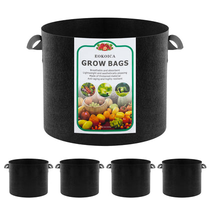 EOKOICA 5-pack grow bags in 10 gallons with durable thick fabric.