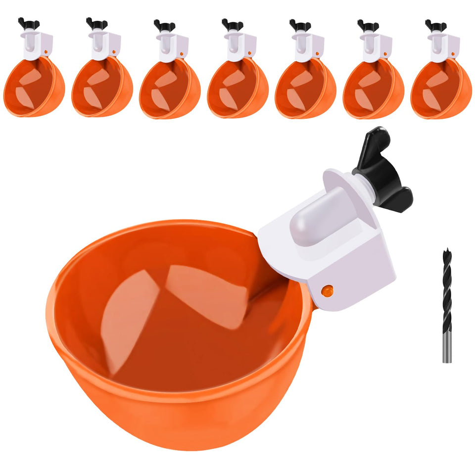 EOKOICA chicken waterer cups orange 8-pack ready for consistent coop hydration