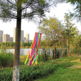 EONBES windsock on outdoor display showing wind-driven movement with 360° swivel.