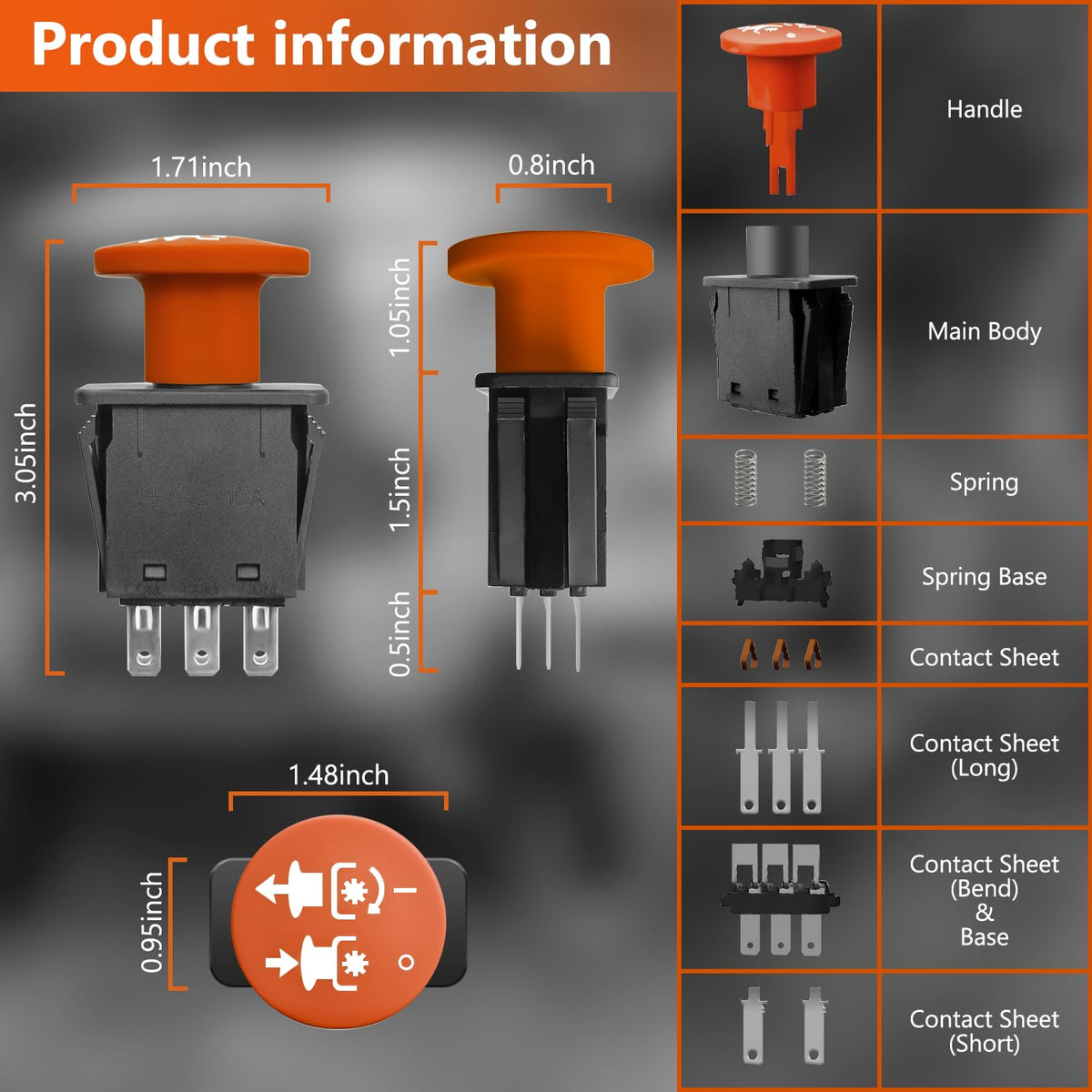 Eopzol PTO switch for Husqvarna LGT2554; label-visible connectors support accurate fit.