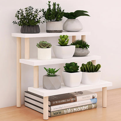 Eorbow 3-tier desk succulent stand shows compact pine wood craftsmanship for small-space plants