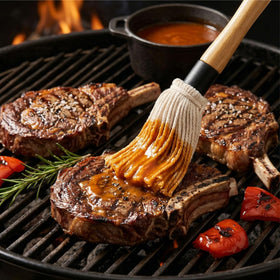 Eorbow wooden long handle mop for comfortable grilling