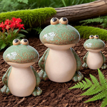 EOREA Papa frog ceramic statue for outdoor garden charm