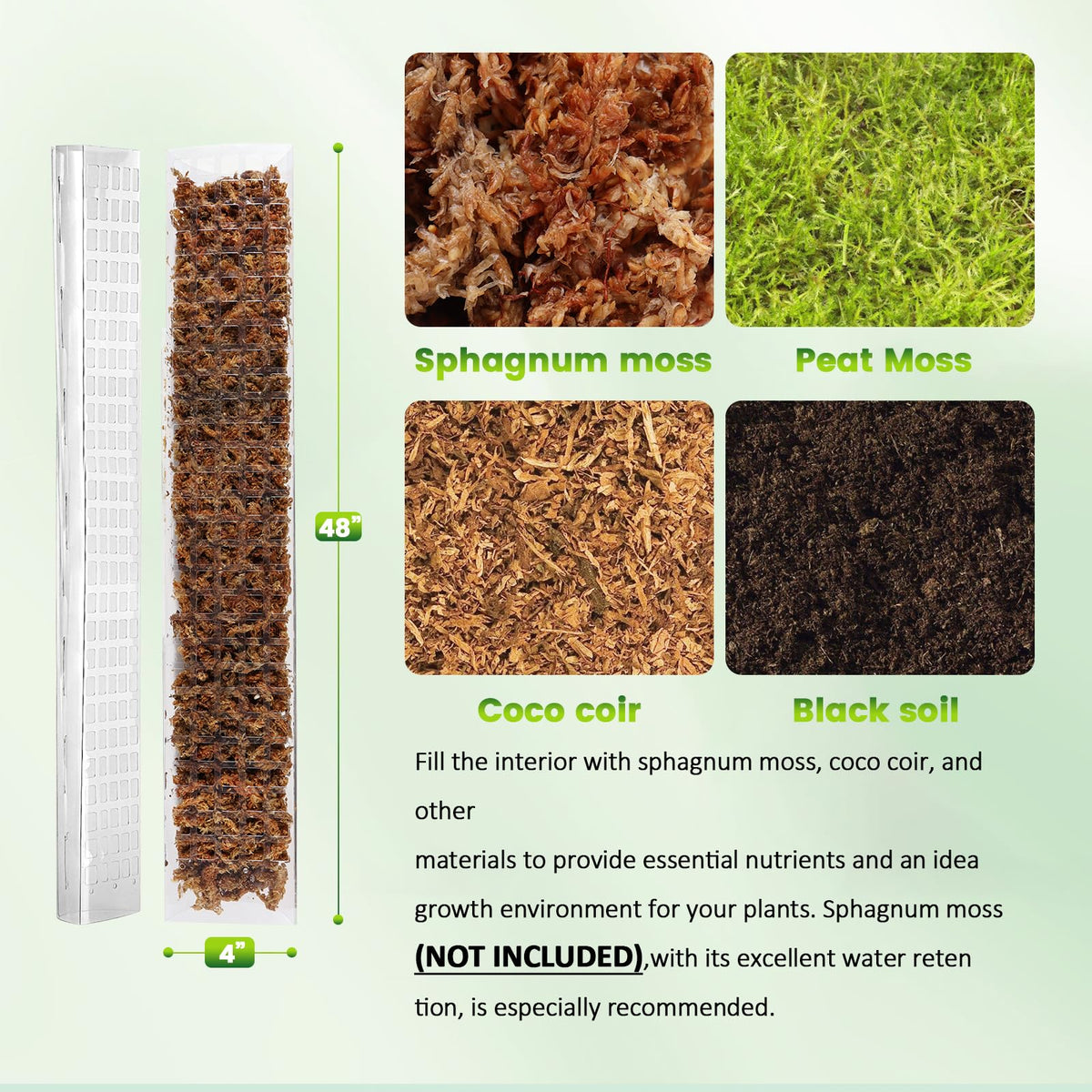 EOX moss pole with flat surface enhances root attachment for vertical growth