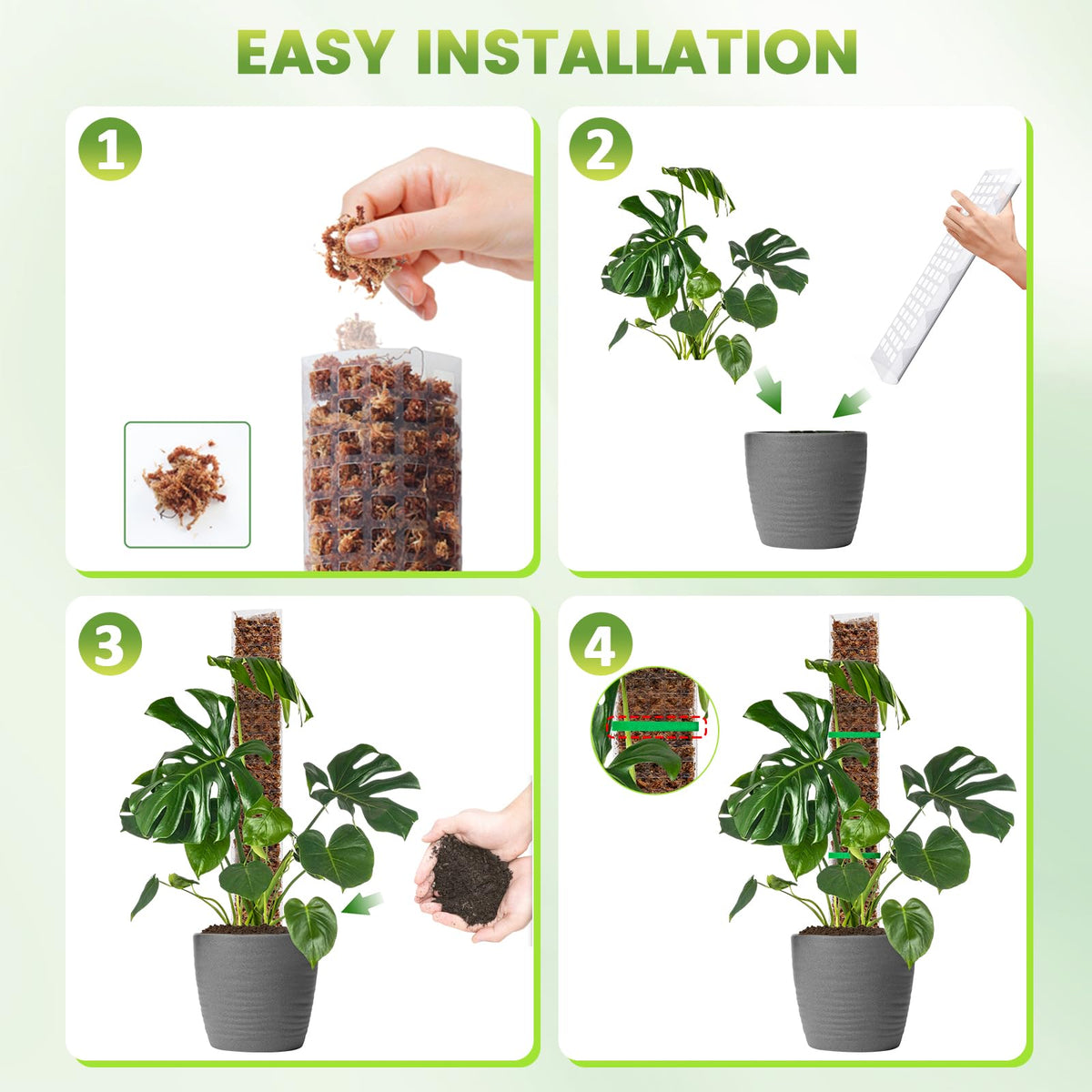 EOX simple setup method using garden ties to secure stems.