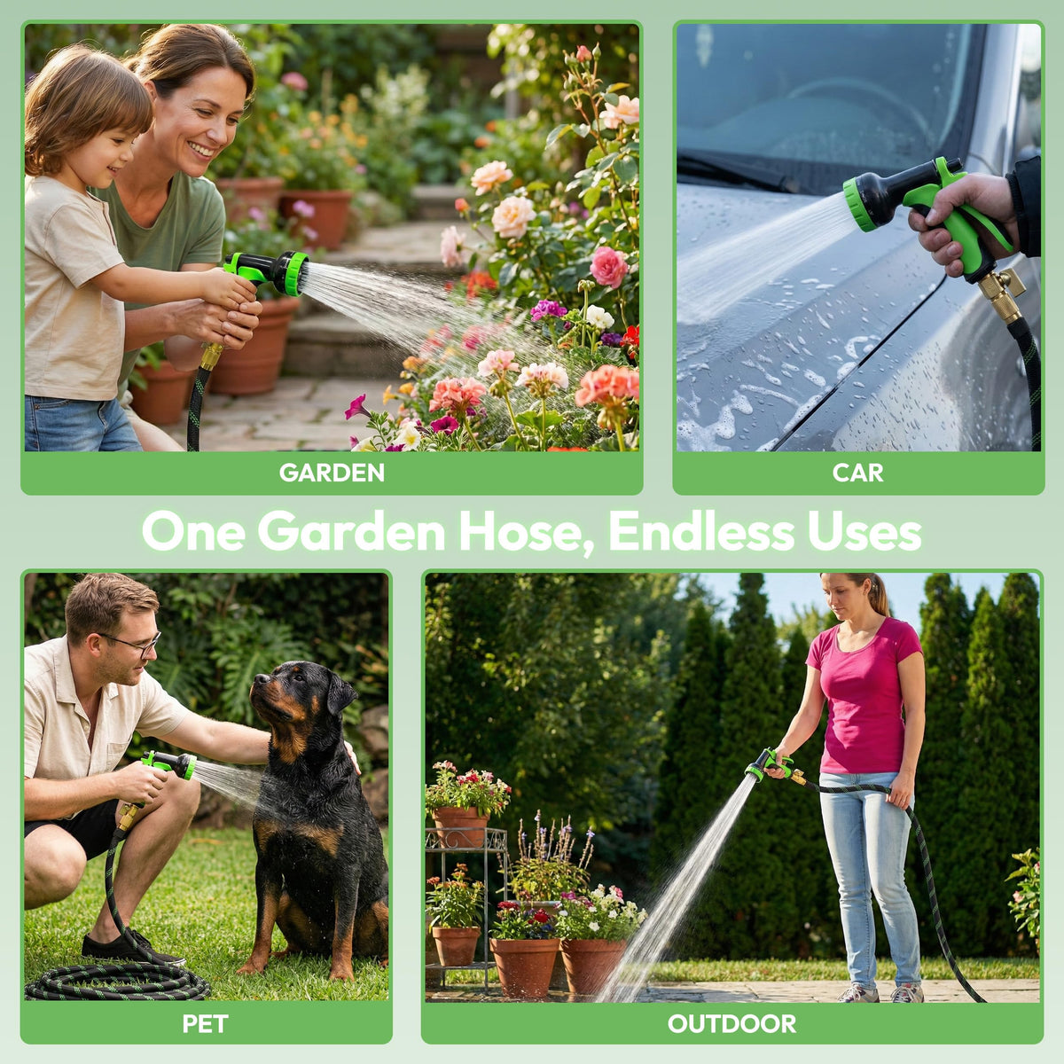 E&P garden hose 50ft durable outer cover shields against sun and wear.