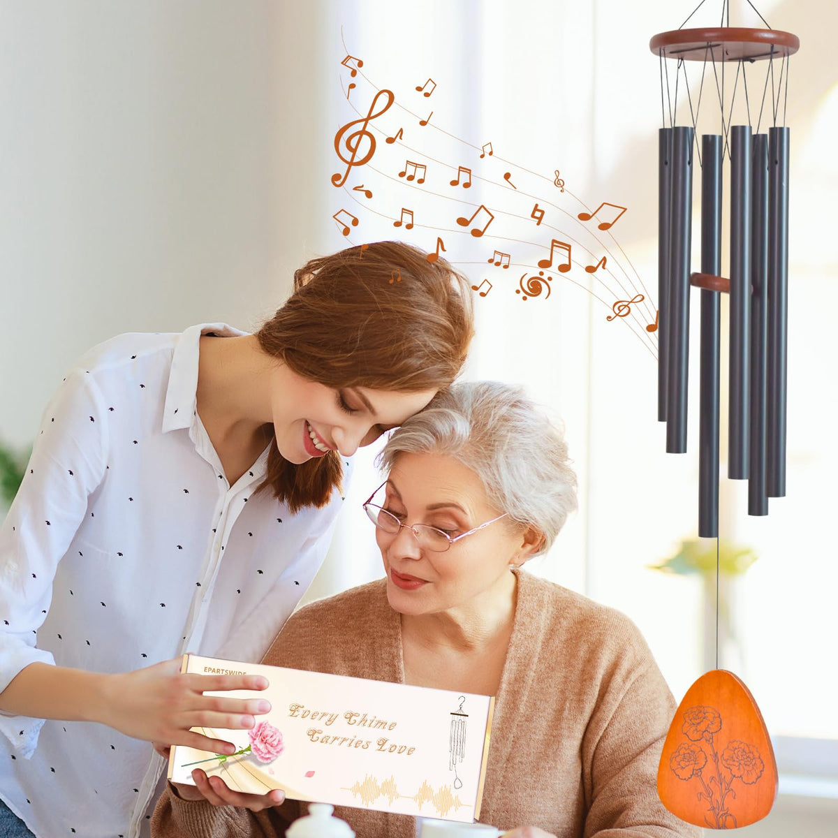 EPARTSWIDE Moms Wind Chimes in living room with subtle melody for cozy moments.