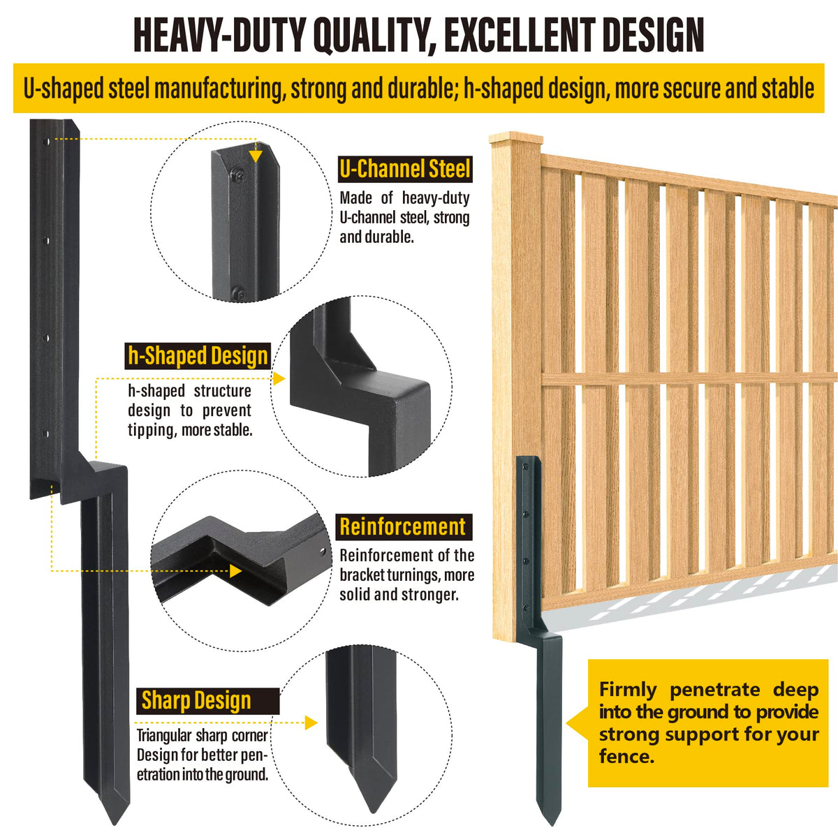 Epcee h design ground spike attachment reinforces post without concrete