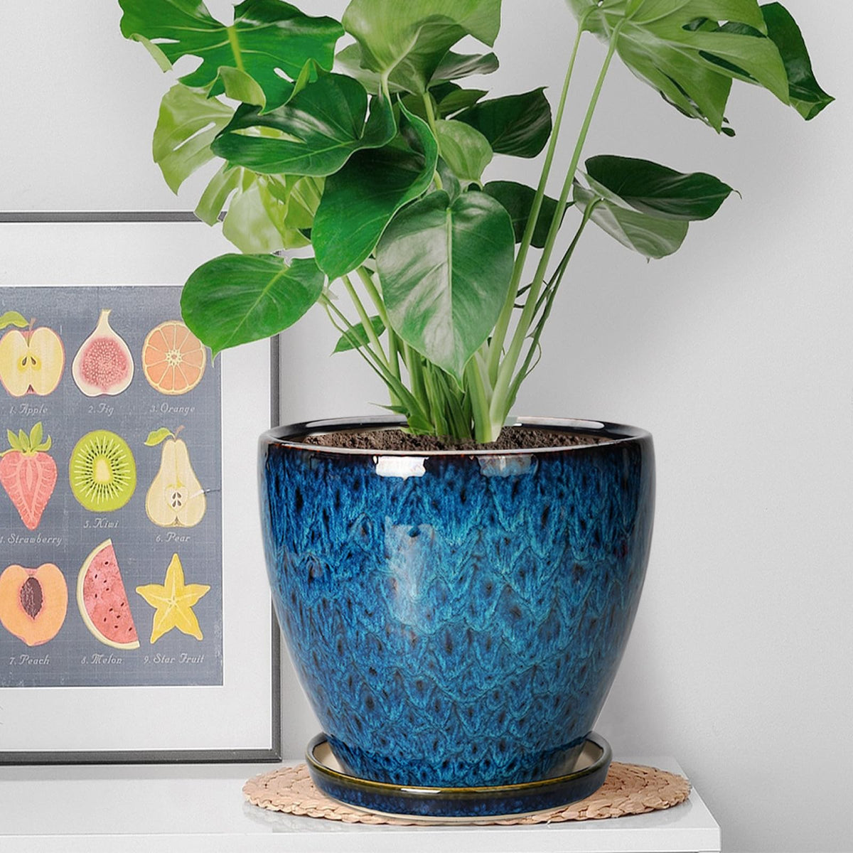 EPFamily 8-inch blue ceramic planter glaze texture adding vintage-modern charm