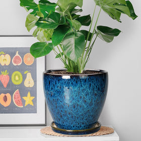 EPFamily 8-inch blue ceramic planter glaze texture adding vintage-modern charm