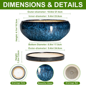 EPFamily Bonsai Pot blue glazed side profile highlights its curved form