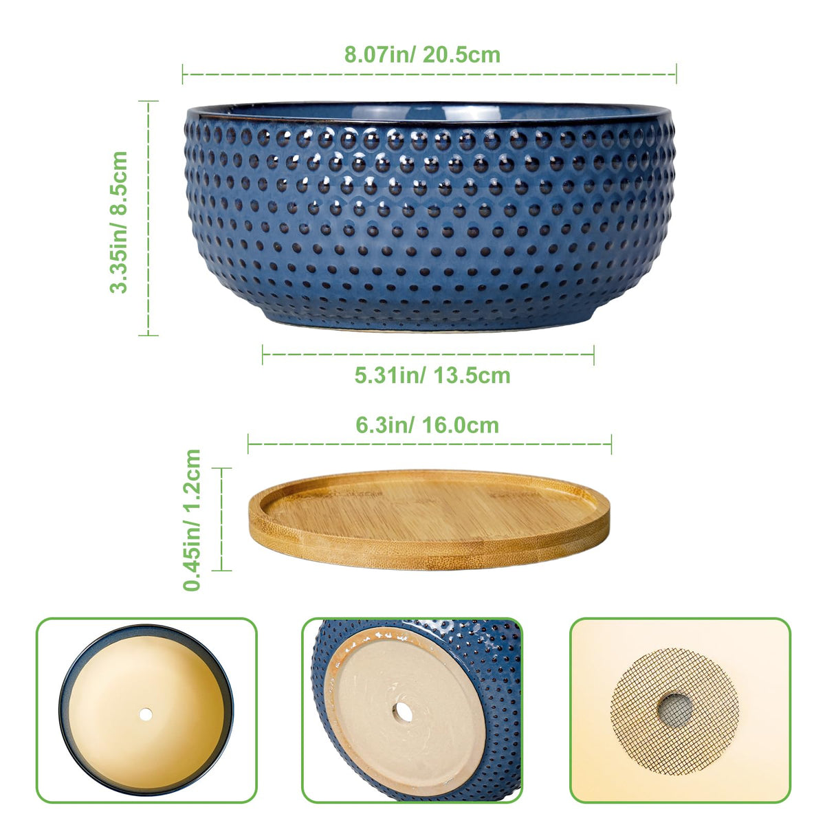 EPFamily Bonsai Pots showing drainage hole and matching saucer for mess-free watering