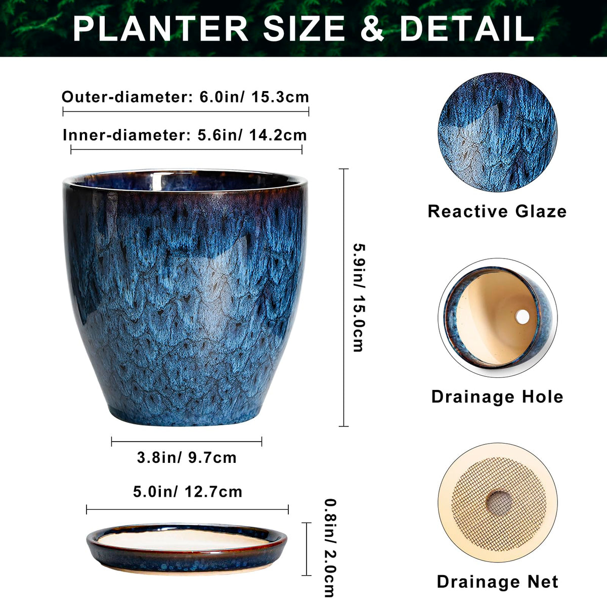 EPFamily ceramic plant pot showing drainage hole for moisture management