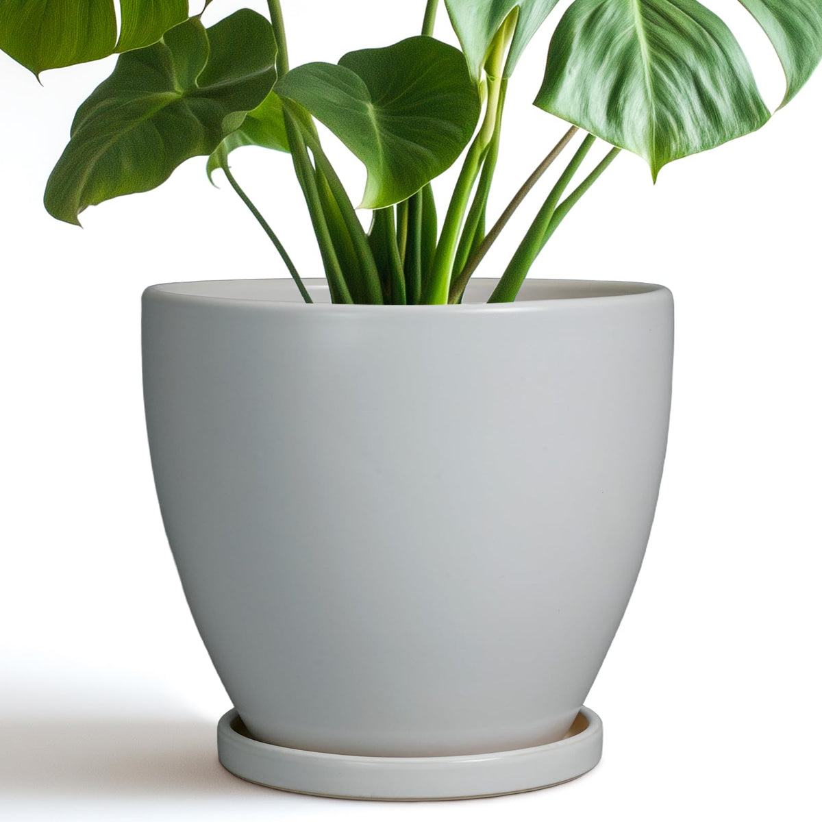 EPFamily ceramic pot gray glaze with drainage hole for healthy roots.