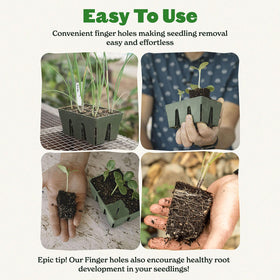 Epic Gardening seed starter tray features easy release bottom holes for seedlings.