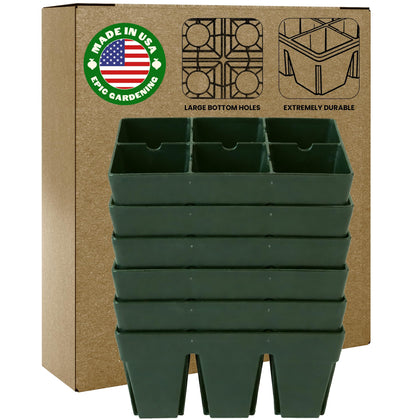 Epic Gardening 6-cell seed starter tray in sage green, sturdy and reusable for seedlings.