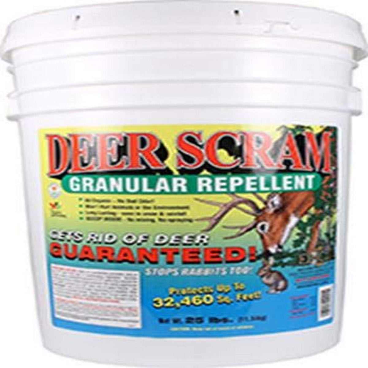 EPIC REPELLENTS Deer Scram 25lb pail protects gardens from deer and rabbits.