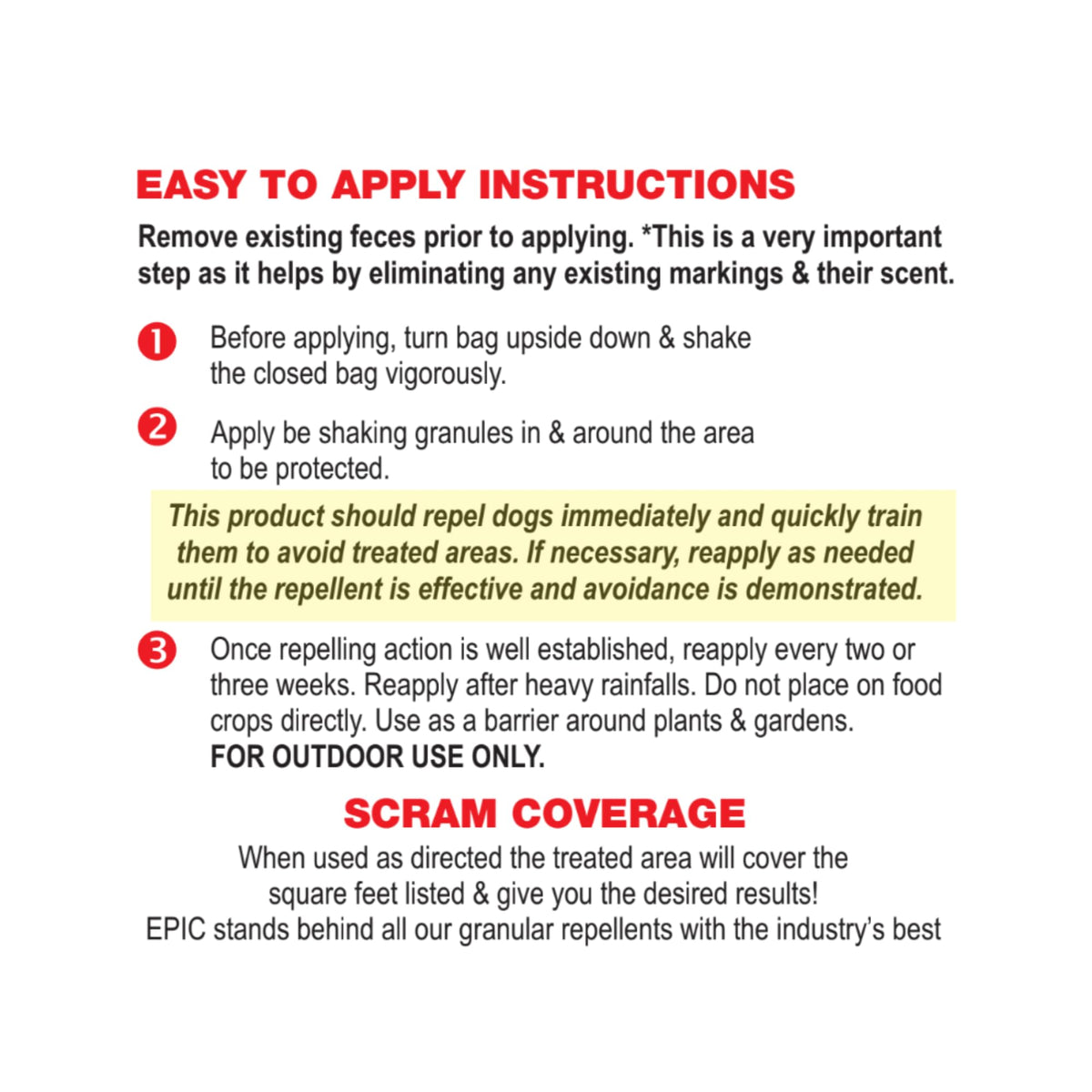 EPIC REPELLENTS Dog Scram application on ground as a natural deterrent.